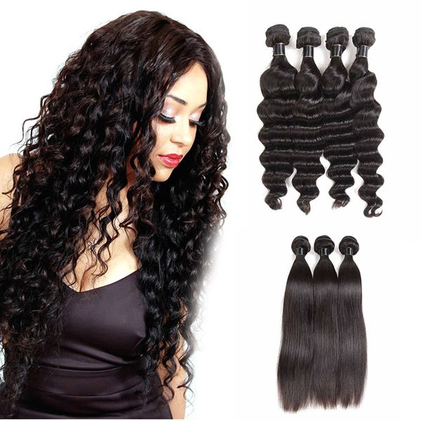 

brazilian remy human hair loose deep straight hair weaves unprocessed hair extensions natural color 50g/bundle double wefts, Black