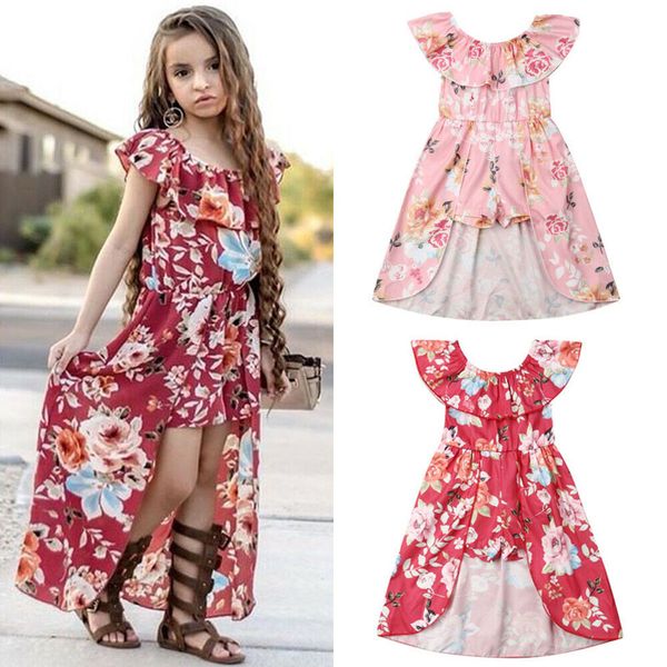 

toddler kids baby girl clothes flower ruffle romper jumpsuit dress sundress 1-6y tube ruffled one-piece shorts trailing set, White