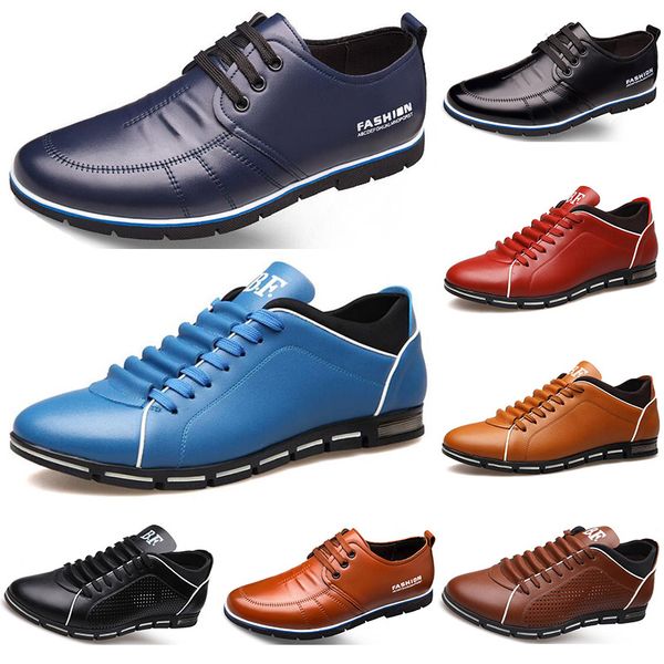 

2020 designer men leather casual shoes black navy blue brown business fashion flat party size 38-45 mens trainers sneaker color4