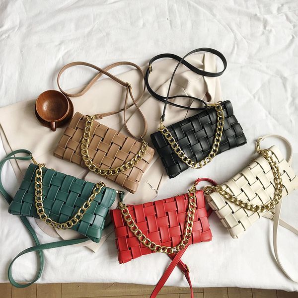 

women bag 2020 leather weave bag handbags pu crossbody bags for women luxury purses solid color shoulder chain ladies casual