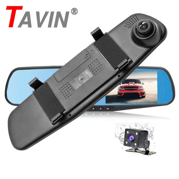 

car dvr rear view camera 1080p 4.3 inch dash cam wide angle recorder dual lens mirror video loop park recorder auto registrator