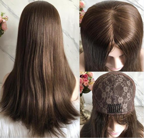 WIGS KOSHER 10A CLARO BROWN BROWN #6 Melhor Virgem Mongol Remy Humano Humano Human reto 4x4 Base de seda Judaica Fast Express Delivery