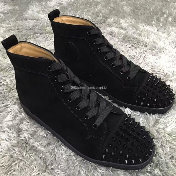 

genuine leather high red bottom sneakers black suede leather with spikes sneakers shoes luxury men's party wedding dress casual trainer