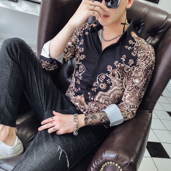 

fashion 2019 men shirt brand new slim fit casual men's social shirts long sleeve vintage party dress tuxedo 3xl sale, White;black