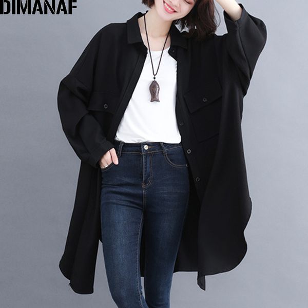 

dimanaf women jackets plus size long coat oversize autumn button cardigan casual female clothes loose solid basic outerwear 2019, Black;brown