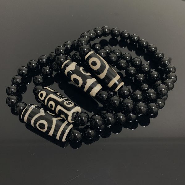 

retro natural tibetan dzi agates bracelets healing jewelry buddha prayer nine-eyed stone black agat strand bracelets for male, Golden;silver