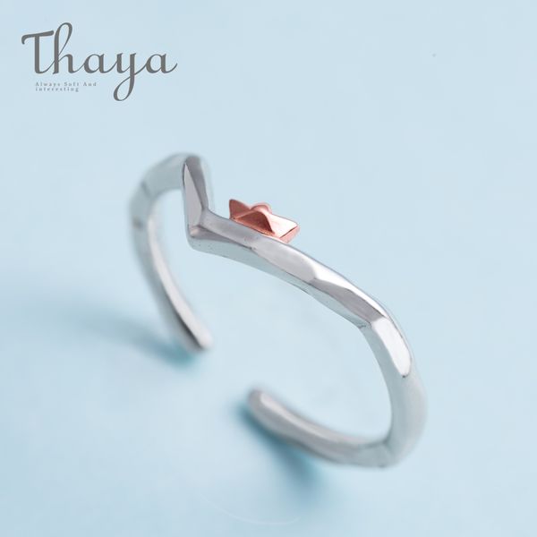 

thaya to ride the winds and break the waves design finger ring rose gold s925 silver handmade jewelery for women gift, Slivery;golden