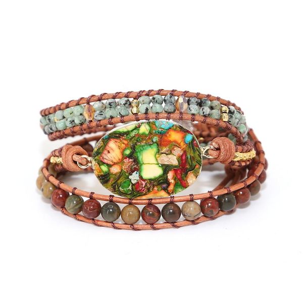 

wrap bracelet femme natural stone colorful howlite charm 5 strands leather rope bracelets exclusive boho bracelet dropship, Black