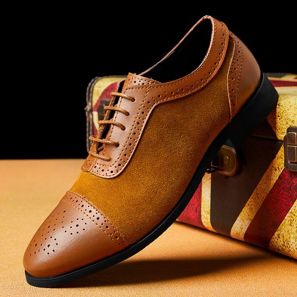 

men's genuine leather business dress shoes outdoor brogue formal wear shoes men lace up soft lining casual big size 48, Black