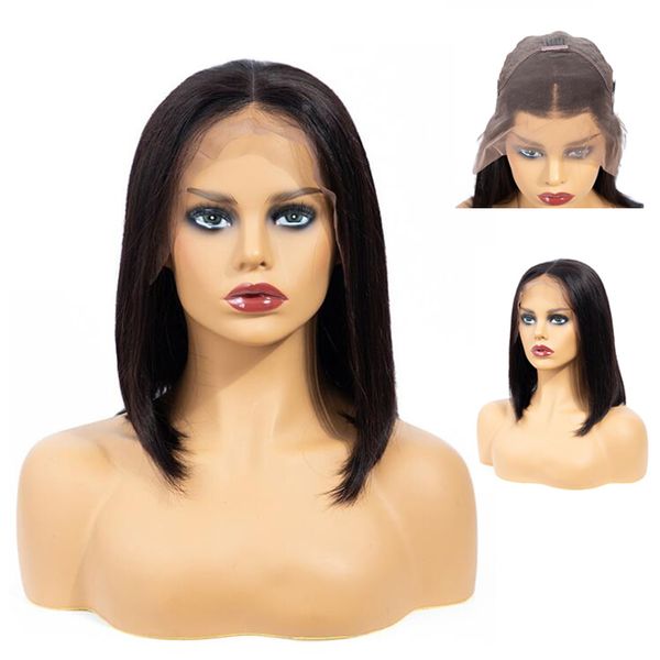 

human hair wigs straight 6"-16" women short bob lace front wigs 13*4 europe africa fashion hand weaving hair wigs, Black;brown