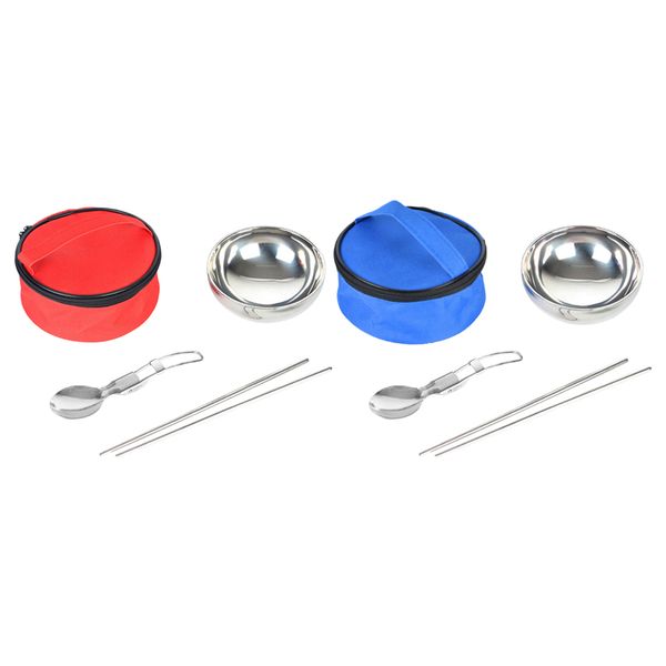 

2x portable stainless steel cutlery set with chopsticks spoons bowls