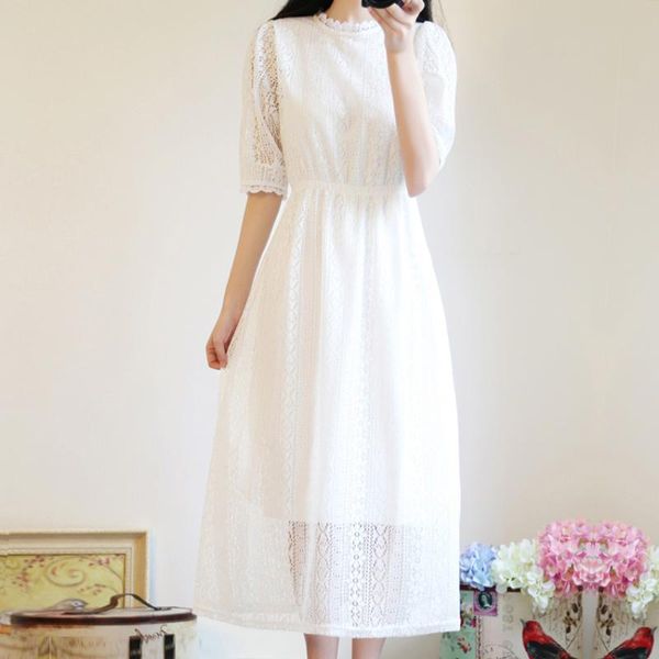

casual dresses summer cute dress woman korean style white lace long japanese beach party boho kawaii elegant, Black;gray