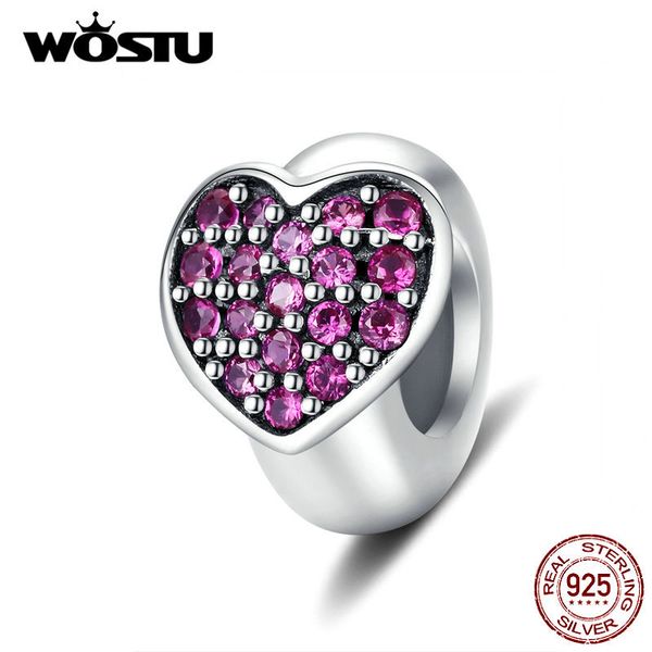 

wostu real 925 стерлингового серебра сердца силикона шарики прокладки циркон стопор fit оригинальный браслет подвески изготовление ювелирных, Blue;slivery