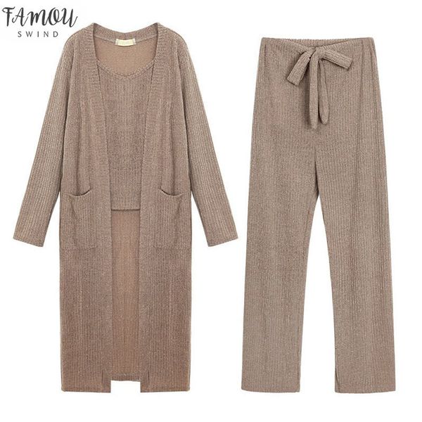 

2019 casual tracksuit women 3 pieces set knitted pullover sweaters deep v-neck long sleeve sweatshirt pants women's sets, White