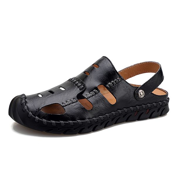 

classic men soft sandals summer shoes leather sandals big size soft sandals men roman comfortable men summer, Black