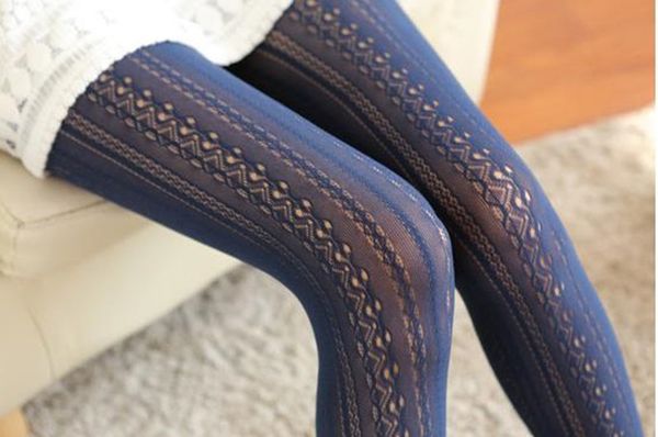 

lace rose flower vertical bar high elastic high-quality fabric tights hollow out jacquard core-spun yarn silk stockings, Black;white