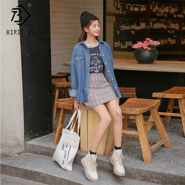 

women solid jeans denim jacket single breasted turn down collar pockets long sleeve loose coat casual korean style c91320j, Black;brown