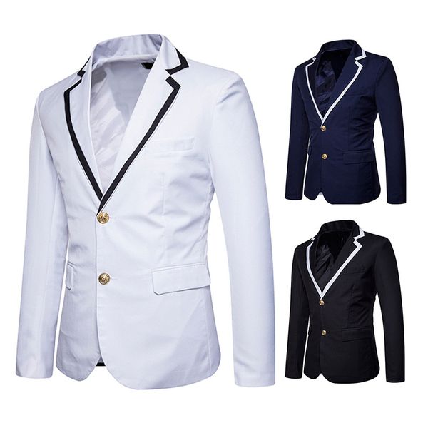 

business party white single-breasted men's slim blazer coat male chorus performance costumes classical man groom wedding suits, White;black
