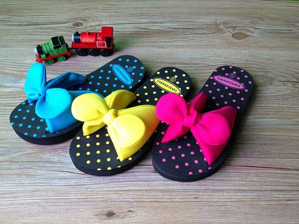 

sweet summer bow bowtie butterfly dot eva beach home women flat slipper female sandals blue red yellow green size, Black
