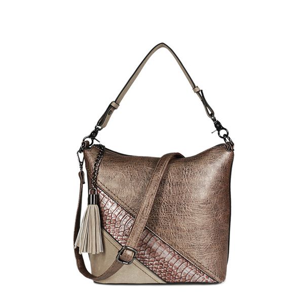 

fggs-women shoulder bag fashion pu spliced shoulder bag ladies casual handbags