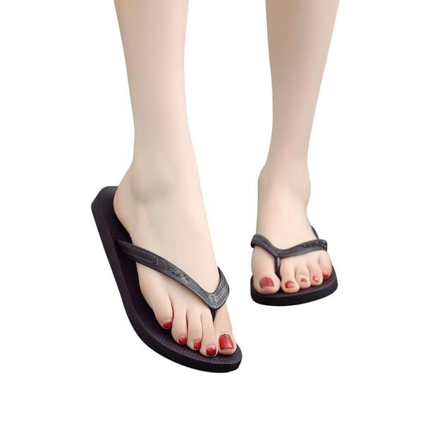 

2020 summer beach flip flops flat slippers women solid casual slides low heel women slippers shoes size 35-42, Black