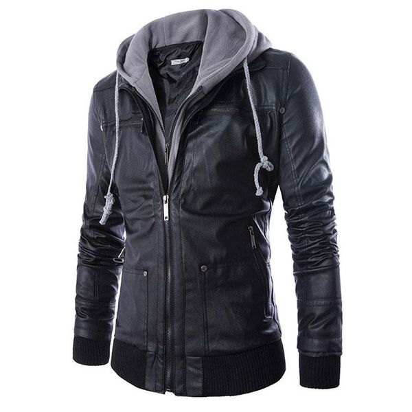 Men Locomotive Leather Jackets Fashion Mens Hoodie Pu Coat False Leather Jackets Fashion Mens Hoodie