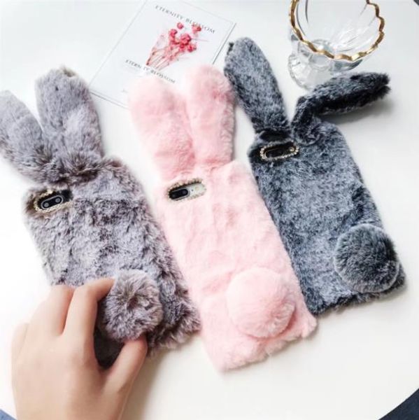 

3d cute rabbit ears furry phone case for iphone 7 8 plus x xr xs max