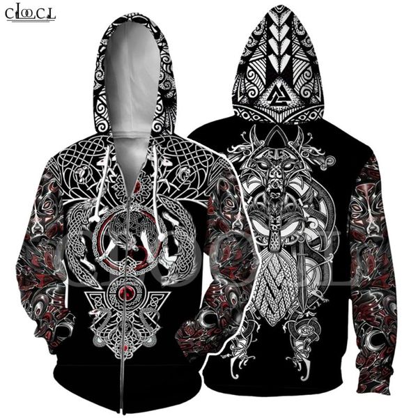 

nordic tattoo zipper hoodie women men 3d print king casual long sleeve zipper hooded coat drop shipping, Black