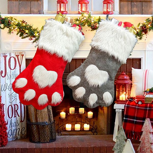 

christmas party dog cat paw stocking hanging socks tree ornament decor hosiery plush xmas socks kdis gift candy bag ljja2919