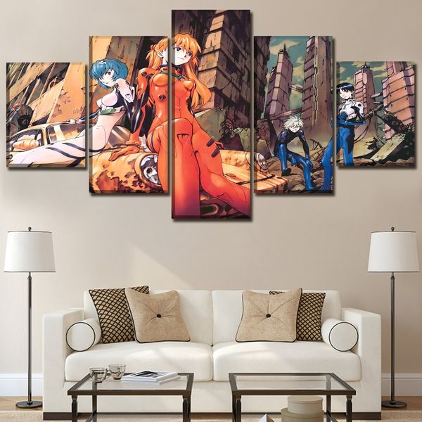 

wall art pictures canvas 5 pcs poster neon genesis evangelion eva home decoration modular painting hd printed framed for bedroom