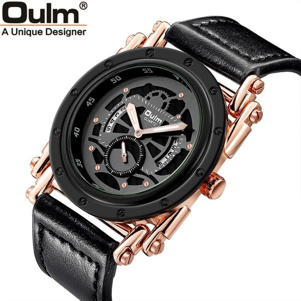 

oulm man watches casual calendar quartz men's watches men leather wristwatches waterproof relogio masculino sports male clock, Slivery;brown