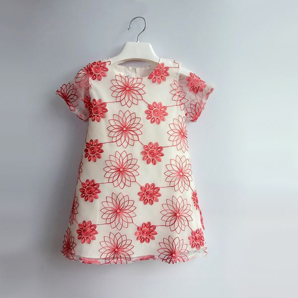 

jacquard girls dresses sleeveless party dress for girls a-line dress for children woven, Red;yellow