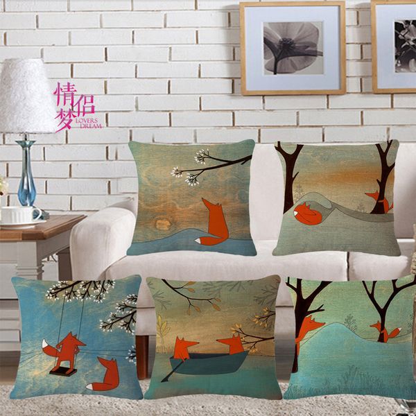 

cartoon small fox rowing cotton flax pillow back cushion loose coat