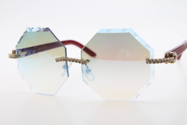 

wholesale high end brand 4189706 marble red arms glasses red plank stone glasses with box carved lens new rimless diamond sunglasses, White;black