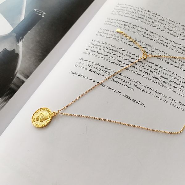 

s925 sterling silver korean korean version of the trend temperament heavy industry coin cross clavicle necklace necklace female