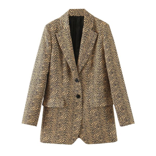 

women's suits & blazers stylish office wear zebra print women coat fashion long sleeve pockets female outerwear chic blazer feminino, White;black