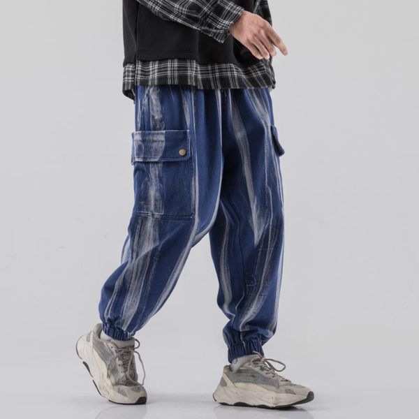 

cargo harem jogger pants men hip hop fashion casual track trousers streetwear harajuku cotton striped sweatpants men 2020 new, Black