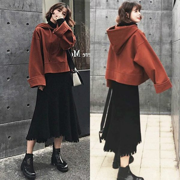 

two piece dress large size women's sets autumn and winter women sweatshirt hoodies pullover casual skirt set tracksuit f677, White