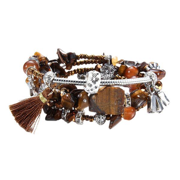 

womens multilayer natural stone bangle beaded bracelet jewellery, Golden;silver