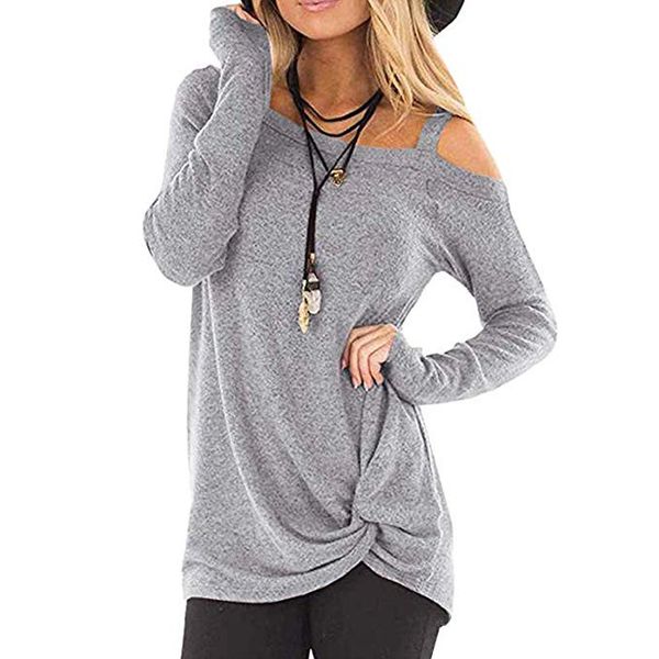 

summer t shirt femme womens casual soft long sleeves o neck knot side t-shirt tee-shirt female #30, White
