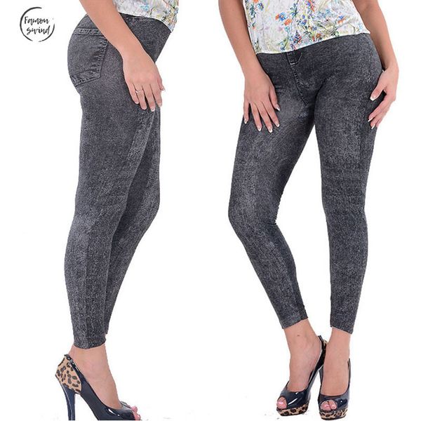 

girl lady black pants faux jean skinny jeggings stretchy slim pants plus size ankle length women jeans with high quality, Black;white