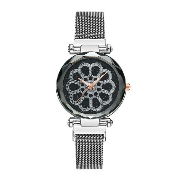 

new 2019 fashion simple diamond lady big dial quartz stainless steel mesh belt lazy bracelet watch, Slivery;brown