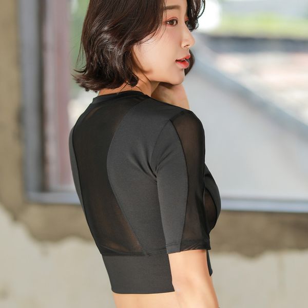 

kezrea sports quick-drying women's stretch net red yoga fitness clothes running tight solid color short-sleeved t-shirt, White;red