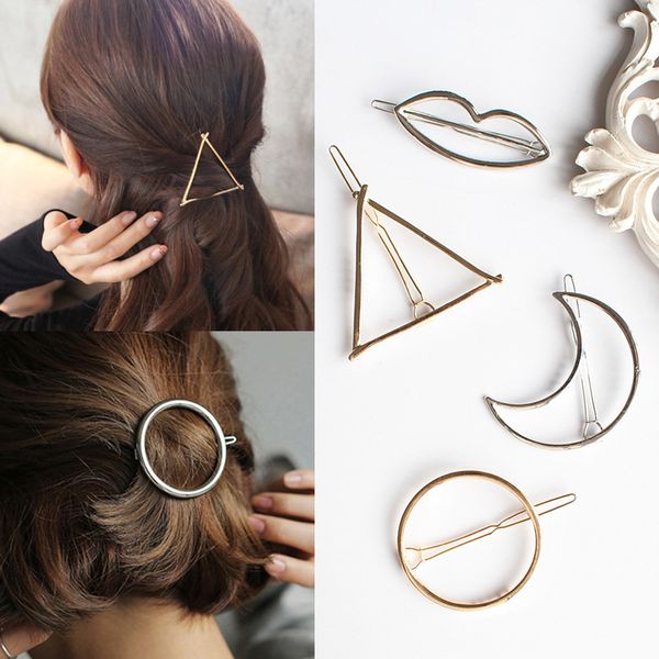 

vintage gold/ silver circle lip moon triangle hair pin clip girls' hair clips metal hair accessories, Golden;silver