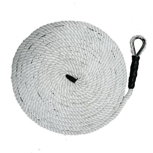 

1.2cm*5m 10m 15m 3 strand braid twisted nylon anchor rope eye splice thimble docking rope tie up a boat mooring line