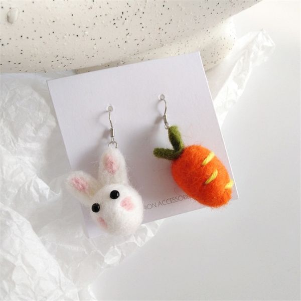 

wool ball hairy tiny radish cartoon animal earrings for women school girl birthday gifts party, Silver