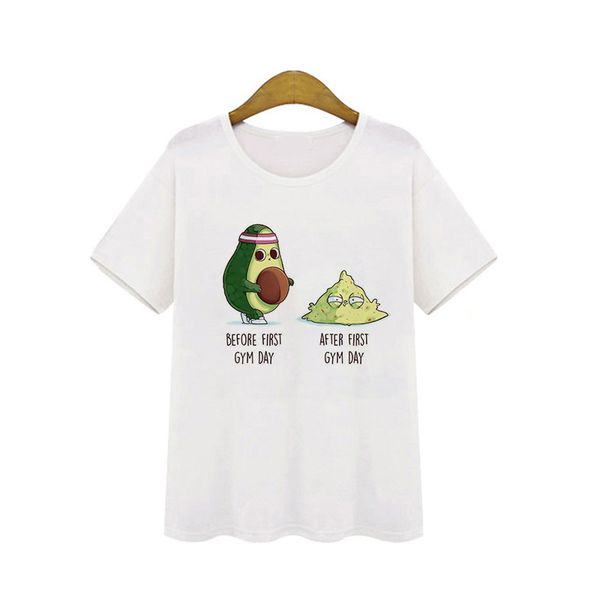 

women's t-shirt 90s harajuku cartoon avocado vegan short sleeve womens vogue small fresh casual graphic clothes female tee, White