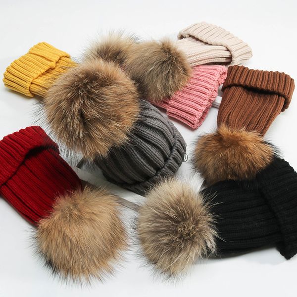 

kids designer hats scorpion ball knit hat children wool hat big ball head cap parent-child capluxury designer hats caps women winter, Yellow