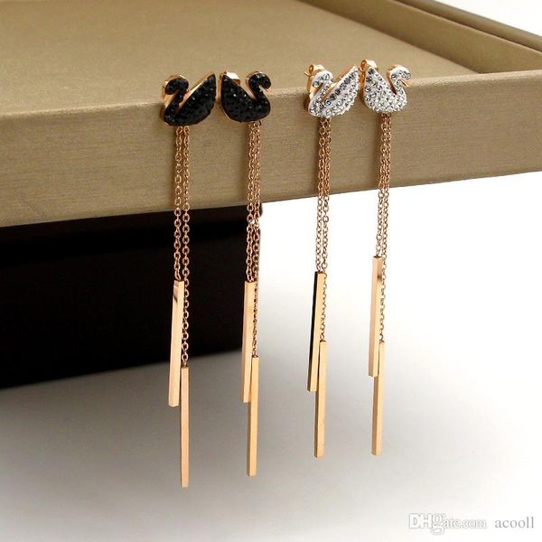 

titanium steel plated rose gold swan tassel earrings for ladies' beautiful gift jewelry, Silver