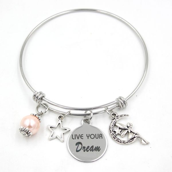 

wholesale fairy bracelet pink pearl star charms bracelet&bangle gifts jewelry pulsera bijoux stainless steel jewelry, Golden;silver